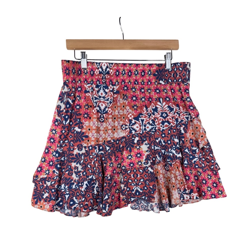 Cabi Elastic Waist Colorful Tiered Floral Print Skirt size Medium Red/Blue #5053